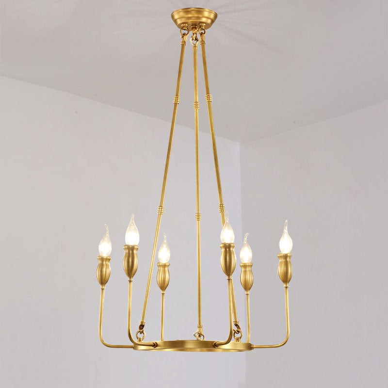 Retro Metal 6/8-Light Gold Chandelier Pendant Light With Adjustable Hanging Rod - Candlestick Dining