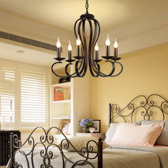 Swirled Black Arm Pendant Chandelier - Classic Metal Design With 3/5/6 Lights For Living Room 6 /