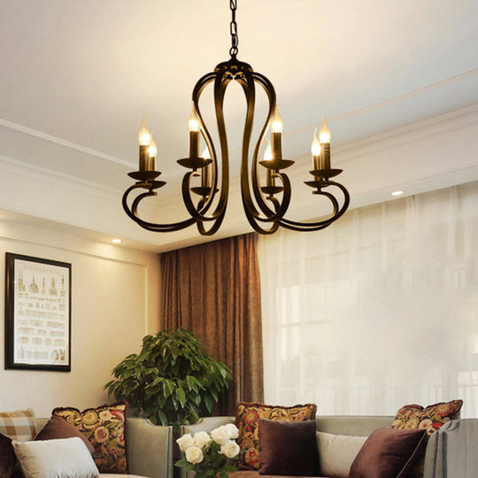 Swirled Black Arm Pendant Chandelier - Classic Metal Design With 3/5/6 Lights For Living Room 8 /