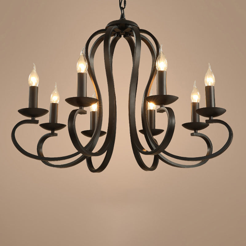 Swirled Black Arm Pendant Chandelier - Classic Metal Design With 3/5/6 Lights For Living Room