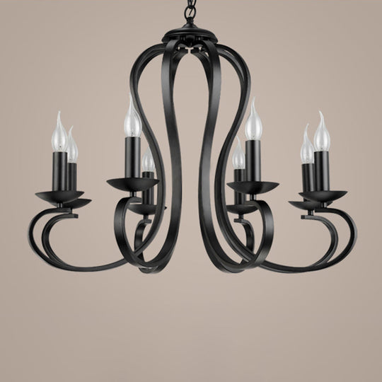 Swirled Black Arm Pendant Chandelier - Classic Metal Design With 3/5/6 Lights For Living Room