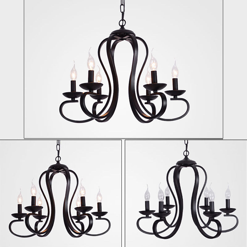 Swirled Black Arm Pendant Chandelier - Classic Metal Design With 3/5/6 Lights For Living Room