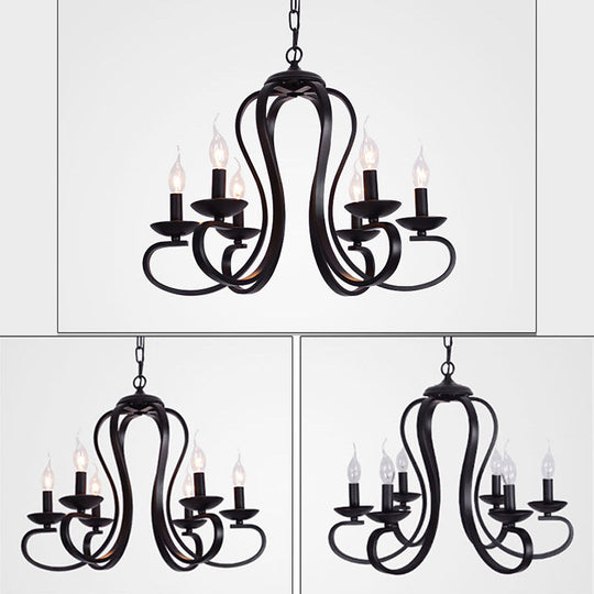 Swirled Black Arm Pendant Chandelier - Classic Metal Design With 3/5/6 Lights For Living Room