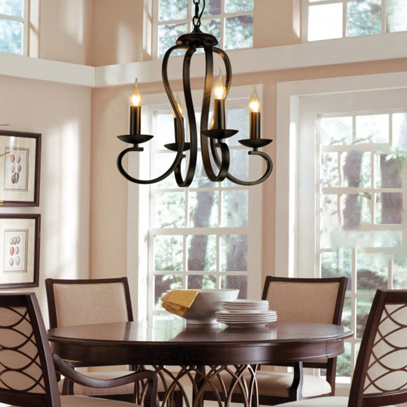 Swirled Black Arm Pendant Chandelier - Classic Metal Design With 3/5/6 Lights For Living Room 5 /