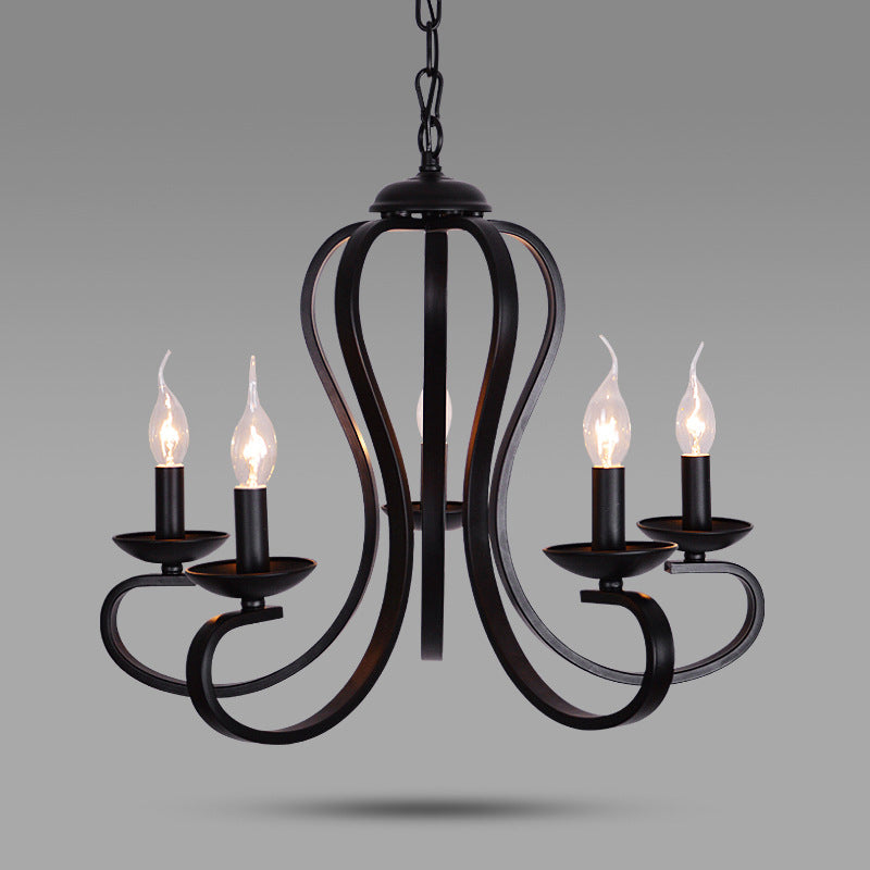 Swirled Black Arm Pendant Chandelier - Classic Metal Design With 3/5/6 Lights For Living Room