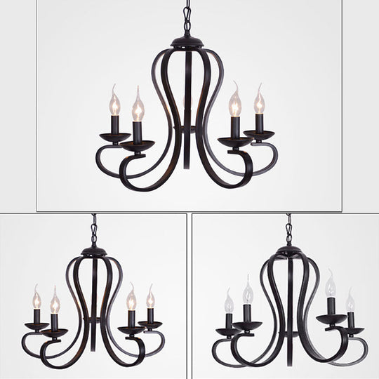 Swirled Black Arm Pendant Chandelier - Classic Metal Design With 3/5/6 Lights For Living Room