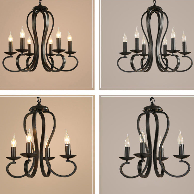 Swirled Black Arm Pendant Chandelier - Classic Metal Design With 3/5/6 Lights For Living Room