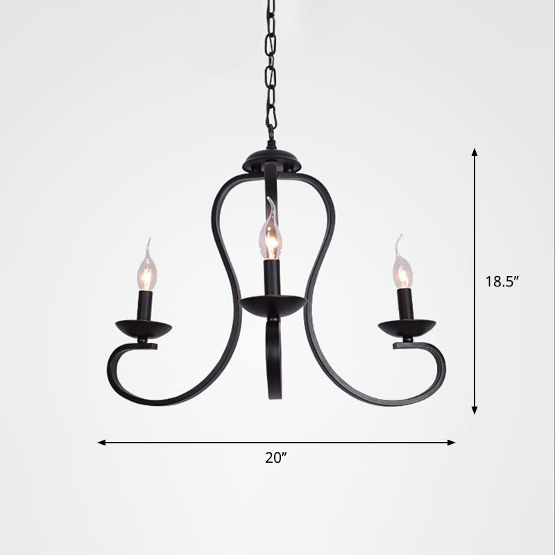 Swirled Black Arm Pendant Chandelier - Classic Metal Design With 3/5/6 Lights For Living Room 3 /