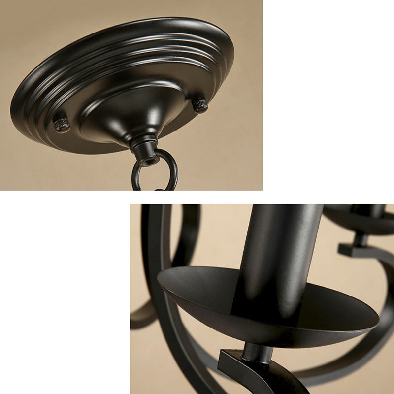 Swirled Black Arm Pendant Chandelier - Classic Metal Design With 3/5/6 Lights For Living Room