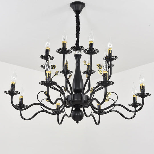 Metal Arm Chandelier With Swooping Design Traditional Pendant Light For Living Room 6/12/16 Lights