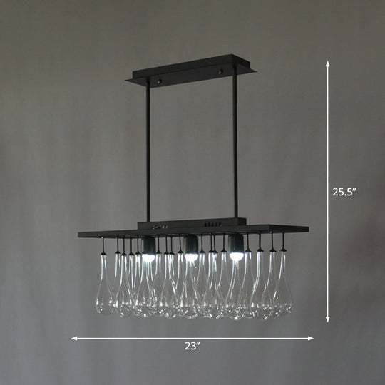 Traditional Black Island Pendant Light with 3 Clear Glass Rectangles: Warm/White Light