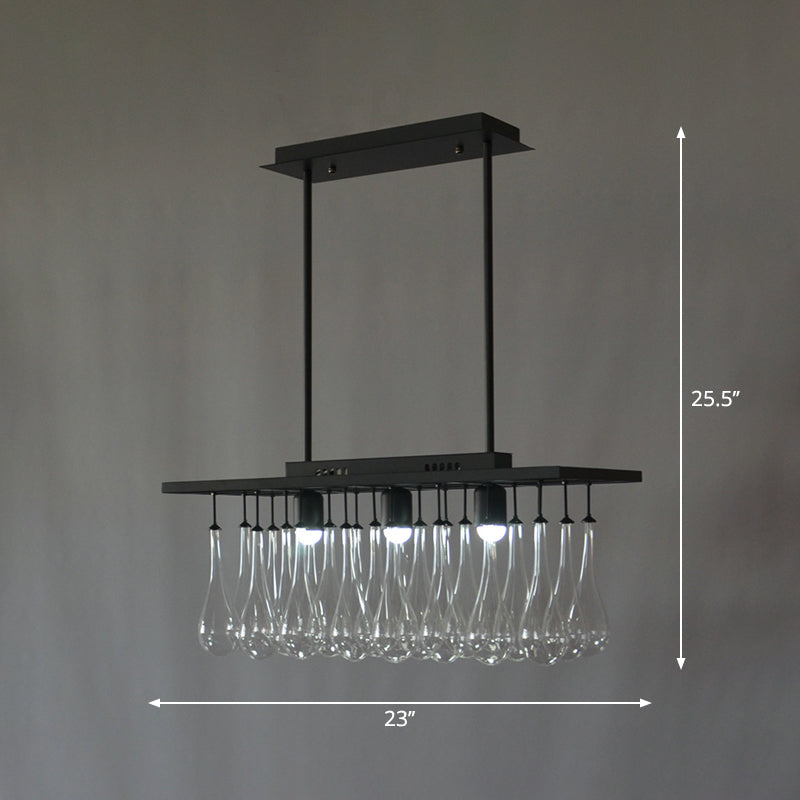 Traditional 3-Light Clear Glass Island Pendant Lamp With Black Finish Warm/White Illumination