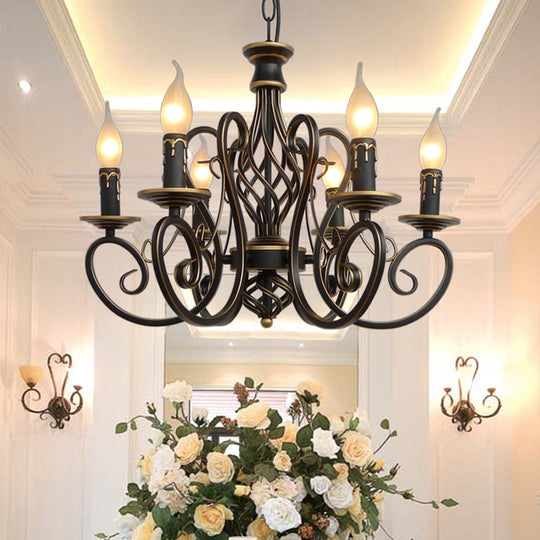 Metal Swirled Arm Chandelier Pendant Light - Rustic 6/8 Bulbs Ceiling Lamp For Traditional Dining