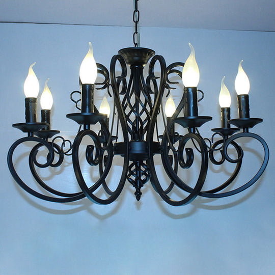 Metal Swirled Arm Chandelier Pendant Light - Rustic 6/8 Bulbs Ceiling Lamp For Traditional Dining