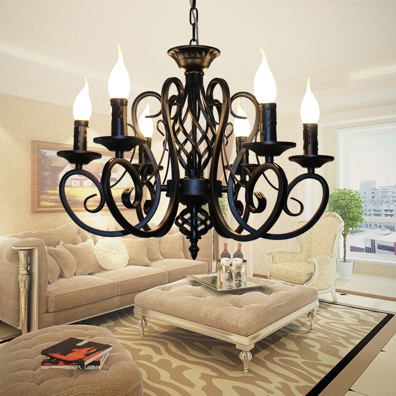 Metal Swirled Arm Chandelier Pendant Light - Rustic 6/8 Bulbs Ceiling Lamp For Traditional Dining