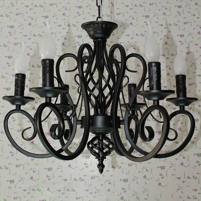 Metal Swirled Arm Chandelier Pendant Light - Rustic 6/8 Bulbs Ceiling Lamp For Traditional Dining