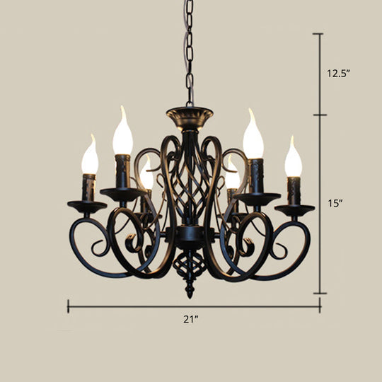 Metal Swirled Arm Chandelier Pendant Light - Rustic 6/8 Bulbs Ceiling Lamp For Traditional Dining