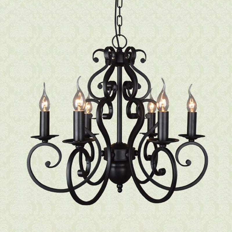 Classic Black Swirled Arm Pendant Chandelier 5/6 Lights Metal Fixture For Living Room Ceiling 6 /