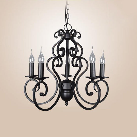 Classic Black Swirled Arm Pendant Chandelier 5/6 Lights Metal Fixture For Living Room Ceiling 5 /