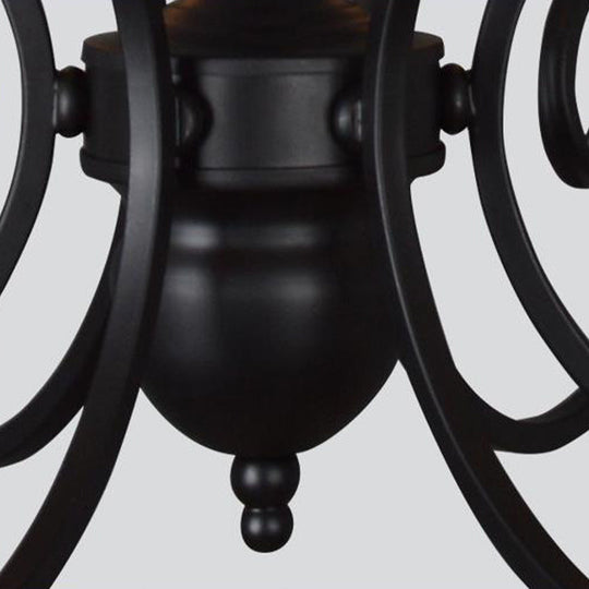 Classic Black Swirled Arm Pendant Chandelier 5/6 Lights Metal Fixture For Living Room Ceiling