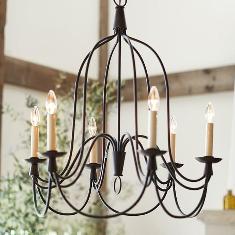 Modern Black Curved Arm Dining Room Chandelier - 3/6 Lights Metal Hanging Light Fixture