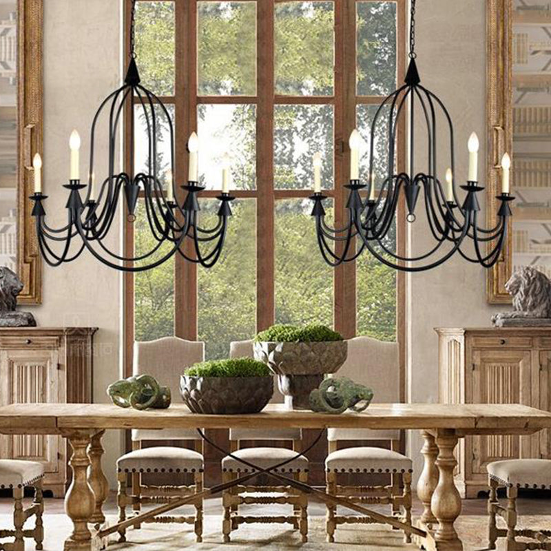 Modern Black Curved Arm Dining Room Chandelier - 3/6 Lights Metal Hanging Light Fixture