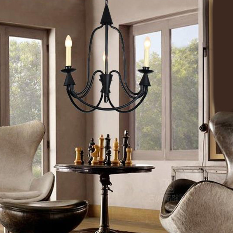 Modern Black Curved Arm Dining Room Chandelier - 3/6 Lights Metal Hanging Light Fixture