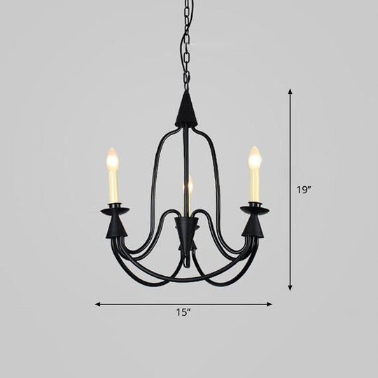 Modern Black Curved Arm Dining Room Chandelier - 3/6 Lights Metal Hanging Light Fixture