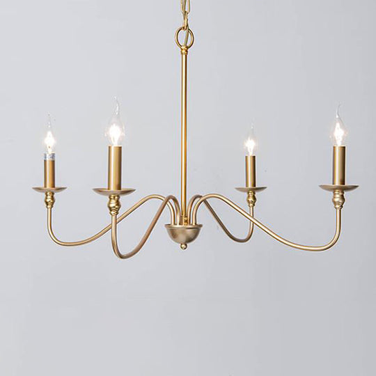 Traditional Gold Curved Arm Chandelier With Clear Glass 4/6/8-Light Living Room Hanging Lamp 4 /