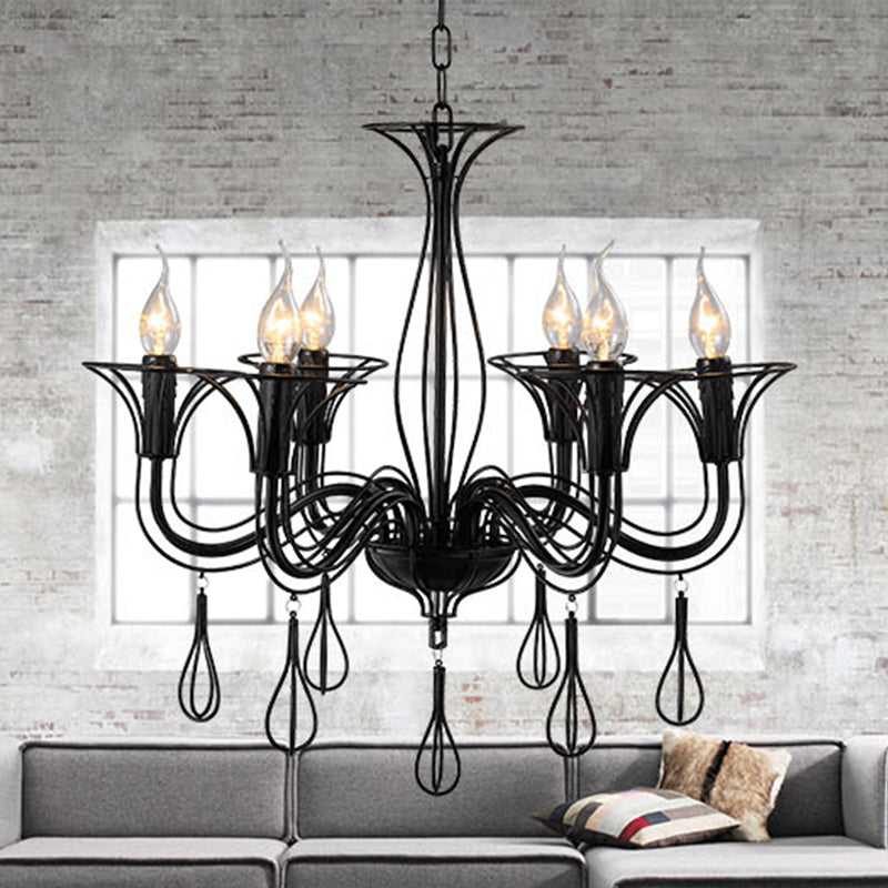 Classic Dark Brown Scrolled Arm Pendant Chandelier - 5/6-Light Metal Fixture For Living Room