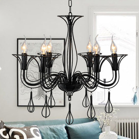 Classic Dark Brown Scrolled Arm Pendant Chandelier - 5/6-Light Metal Fixture For Living Room