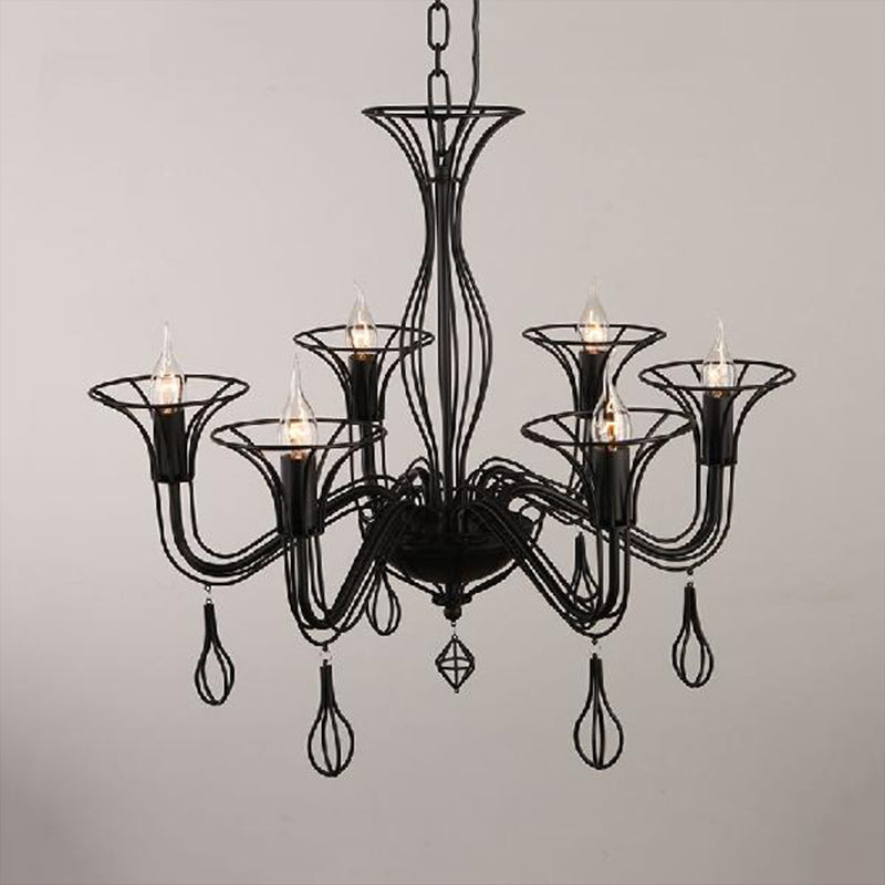 Classic Dark Brown Scrolled Arm Pendant Chandelier - 5/6-Light Metal Fixture For Living Room