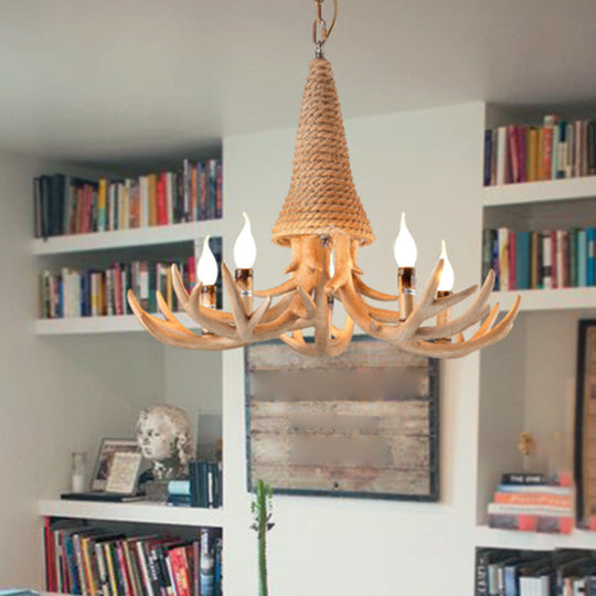 Beige Elk Chandelier Lamp: Traditional Metal & Rope - 3/5 Lights Living Room Hanging Light 5 /