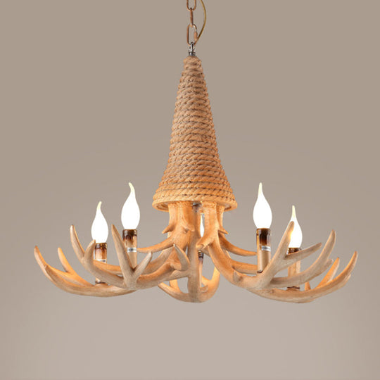 Beige Elk Chandelier Lamp: Traditional Metal & Rope - 3/5 Lights Living Room Hanging Light