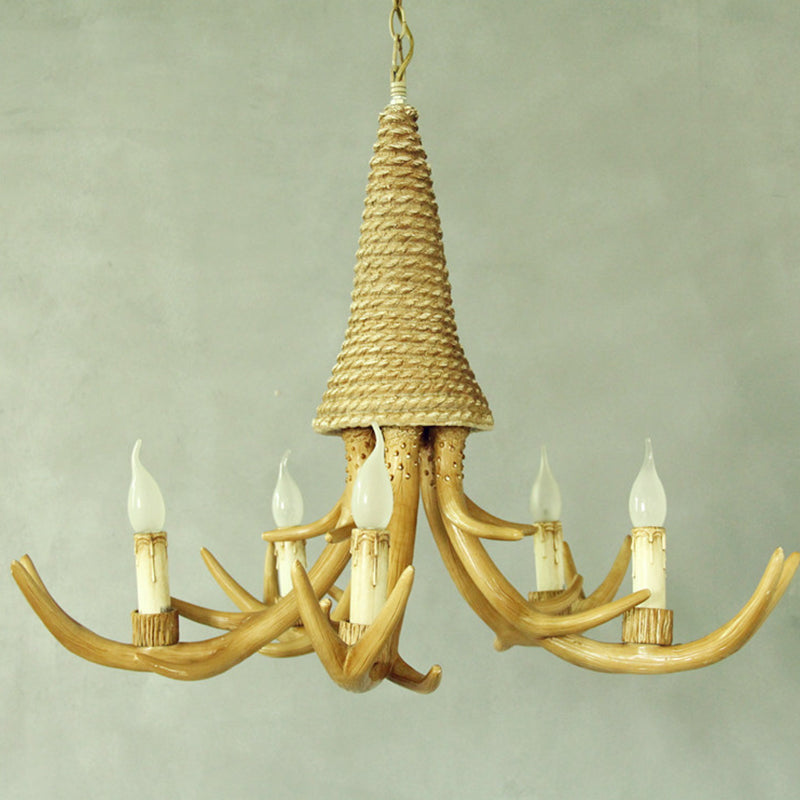 Beige Elk Chandelier Lamp: Traditional Metal & Rope - 3/5 Lights Living Room Hanging Light