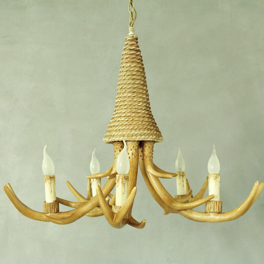 Beige Elk Chandelier Lamp: Traditional Metal & Rope - 3/5 Lights Living Room Hanging Light