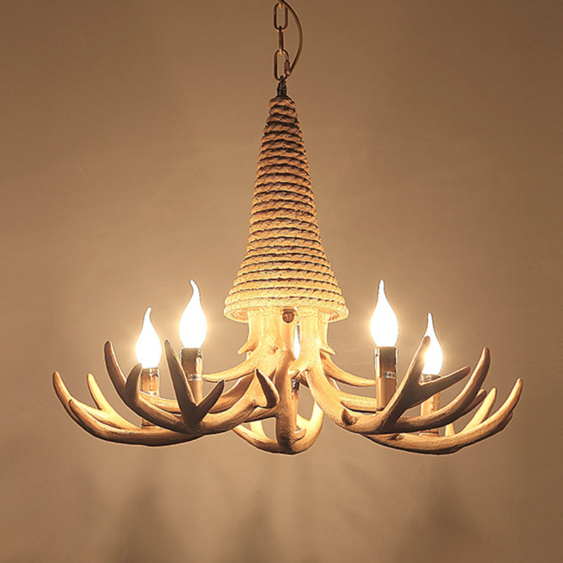 Beige Elk Chandelier Lamp: Traditional Metal & Rope - 3/5 Lights Living Room Hanging Light