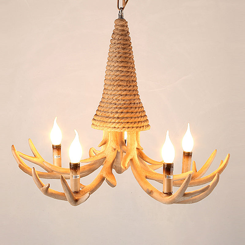 Beige Elk Chandelier Lamp: Traditional Metal & Rope - 3/5 Lights Living Room Hanging Light