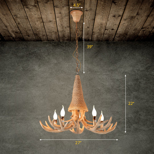 Beige Elk Chandelier Lamp: Traditional Metal & Rope - 3/5 Lights Living Room Hanging Light