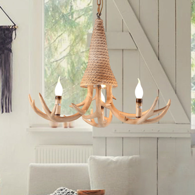 Beige Elk Chandelier Lamp: Traditional Metal & Rope - 3/5 Lights Living Room Hanging Light 3 /