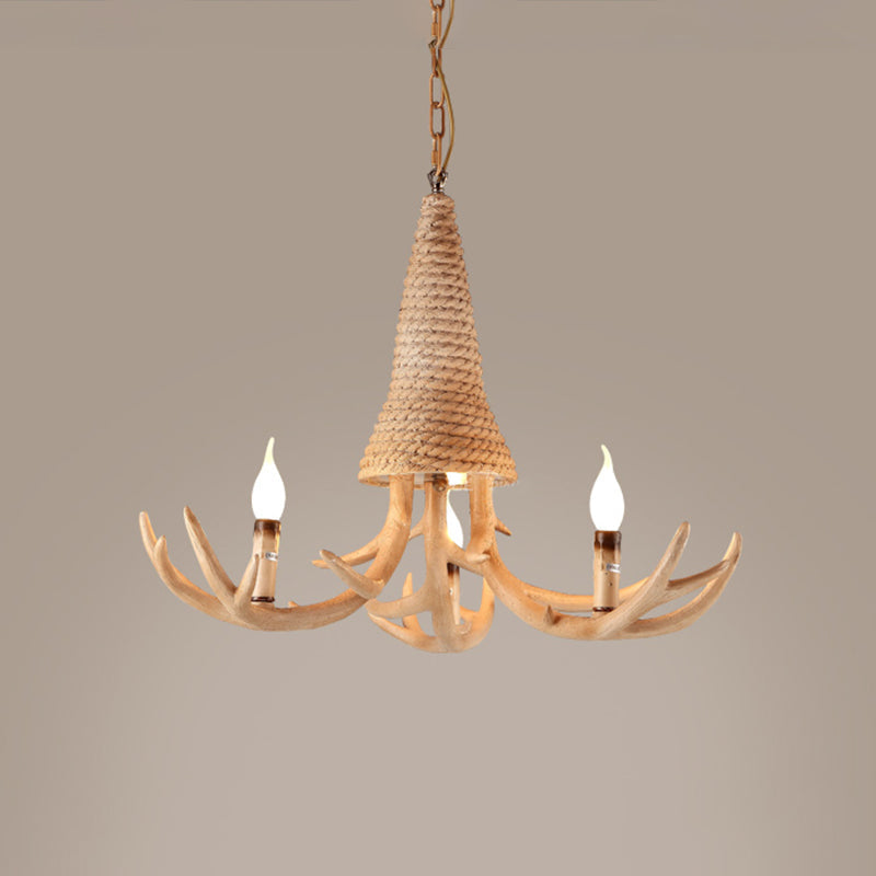 Beige Elk Chandelier Lamp: Traditional Metal & Rope - 3/5 Lights Living Room Hanging Light