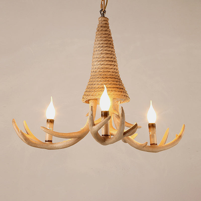 Beige Elk Chandelier Lamp: Traditional Metal & Rope - 3/5 Lights Living Room Hanging Light