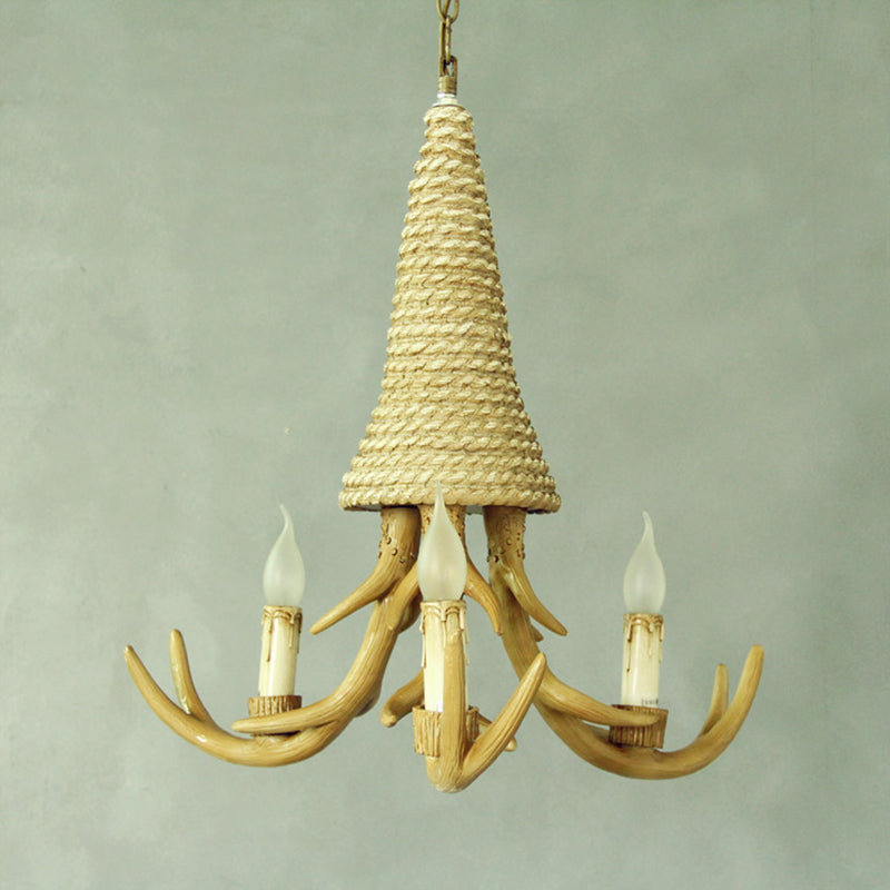 Beige Elk Chandelier Lamp: Traditional Metal & Rope - 3/5 Lights Living Room Hanging Light