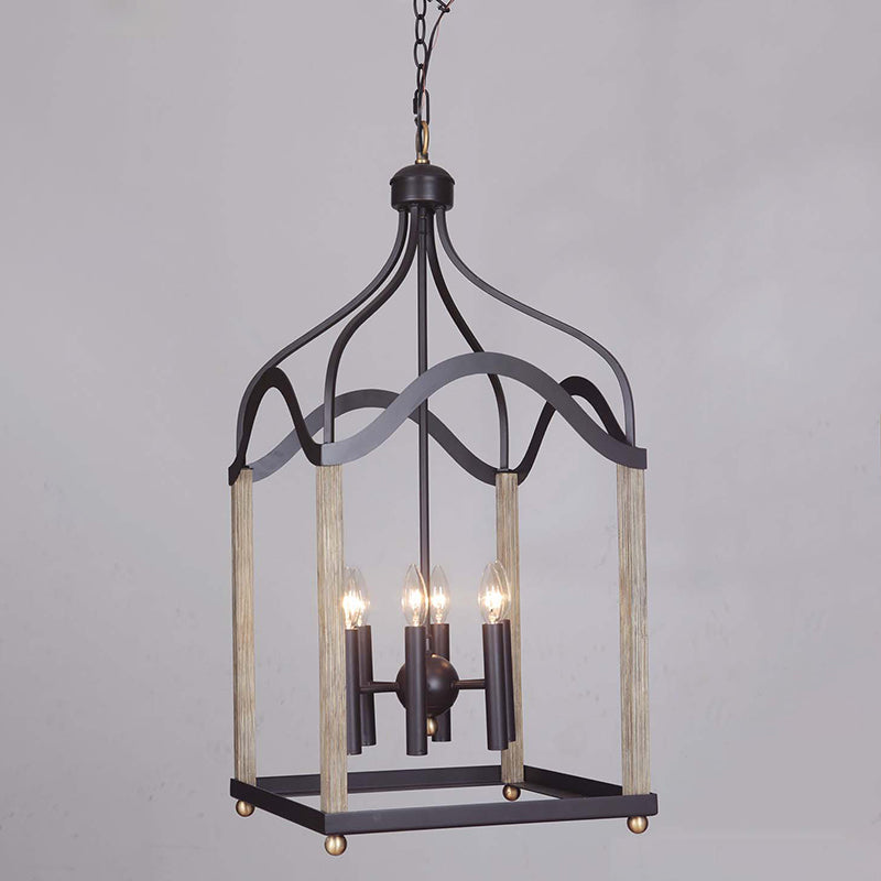 Traditional Black Candle-Style Chandelier - 4 Lights Metal Hanging Pendant Light For Living Room