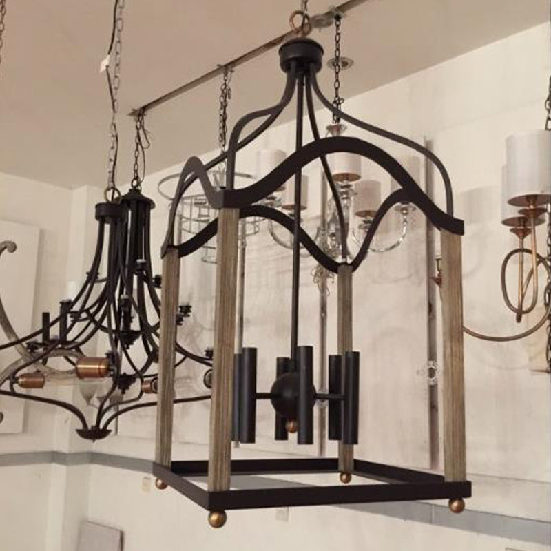 Traditional Black Candle-Style Chandelier - 4 Lights Metal Hanging Pendant Light For Living Room