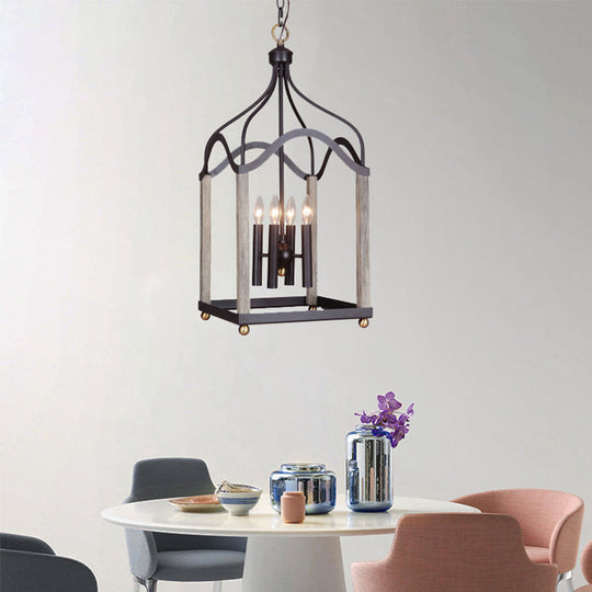 Traditional Black Candle-Style Chandelier - 4 Lights Metal Hanging Pendant Light For Living Room