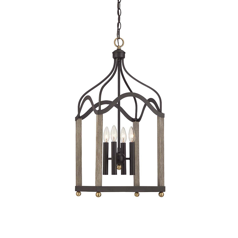 Traditional Black Candle-Style Chandelier - 4 Lights Metal Hanging Pendant Light For Living Room