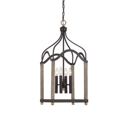 Traditional Black Candle-Style Chandelier - 4 Lights Metal Hanging Pendant Light For Living Room