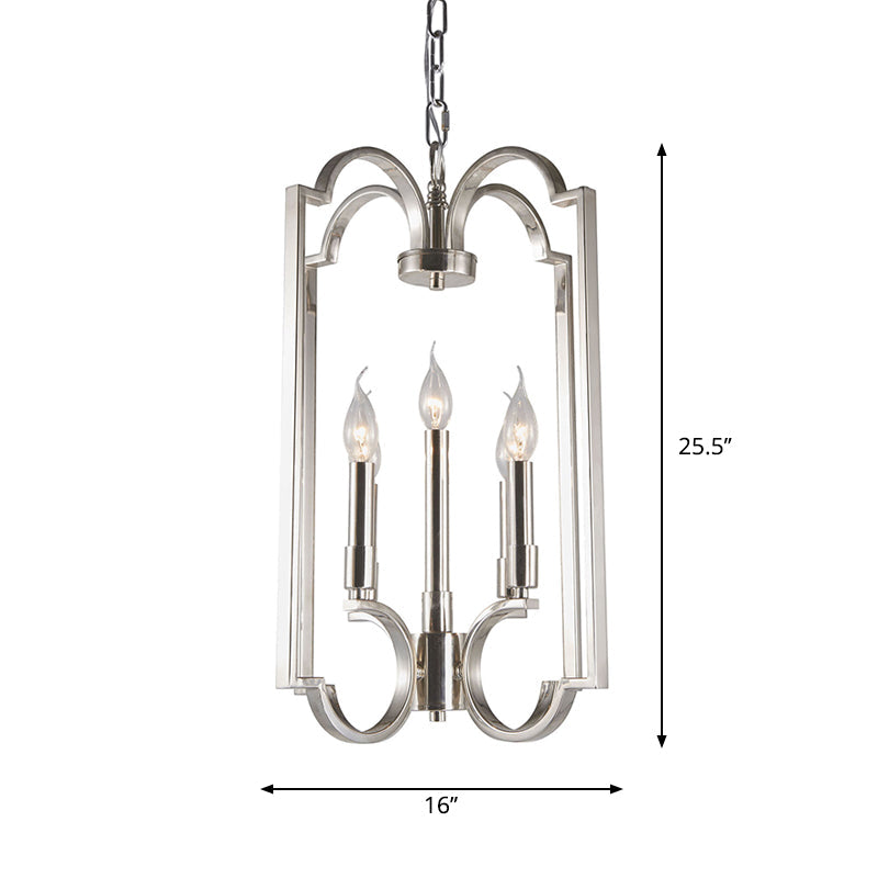 Classic Silver Candle Chandelier - Elegant Metal Pendant Light For Dining Room Ceiling