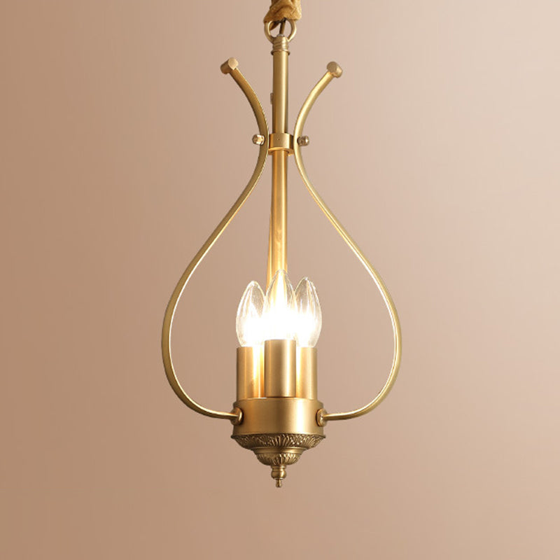 Classic 4-Light Gold Candle Chandelier - Dining Room Pendant Lighting With Metal